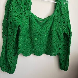 Flying Tomato Vibrant Green Crochet Blouse